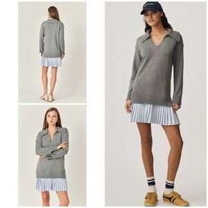 ENGLISH FACTORY Oversized Mixed Media Pleated Mini Long Sleeves Sweater Dress S